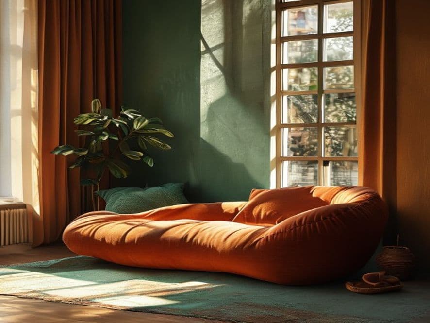 A Floor Corner Setup With a Chaise or Large Pouffe