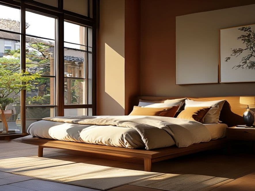 A Low Platform Bed With Warm Wood Tones